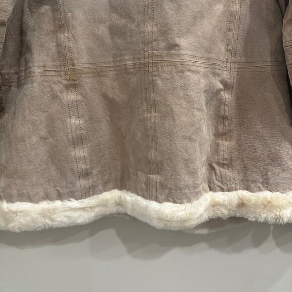 Weather Tamer VTG 90s Beige Suede Faux Fur Shearling Coat Aviator Pilot Sz Large - Picture 12 of 15
